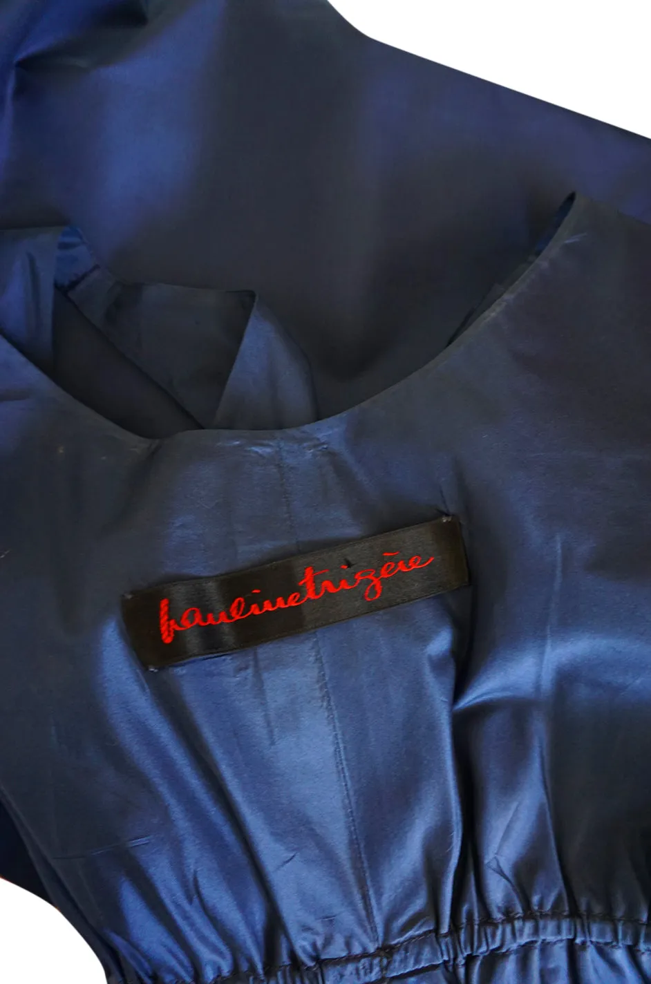 1950s Pauline Trigere Blue Silk Taffeta Cocktail Skirt, Top & Sash