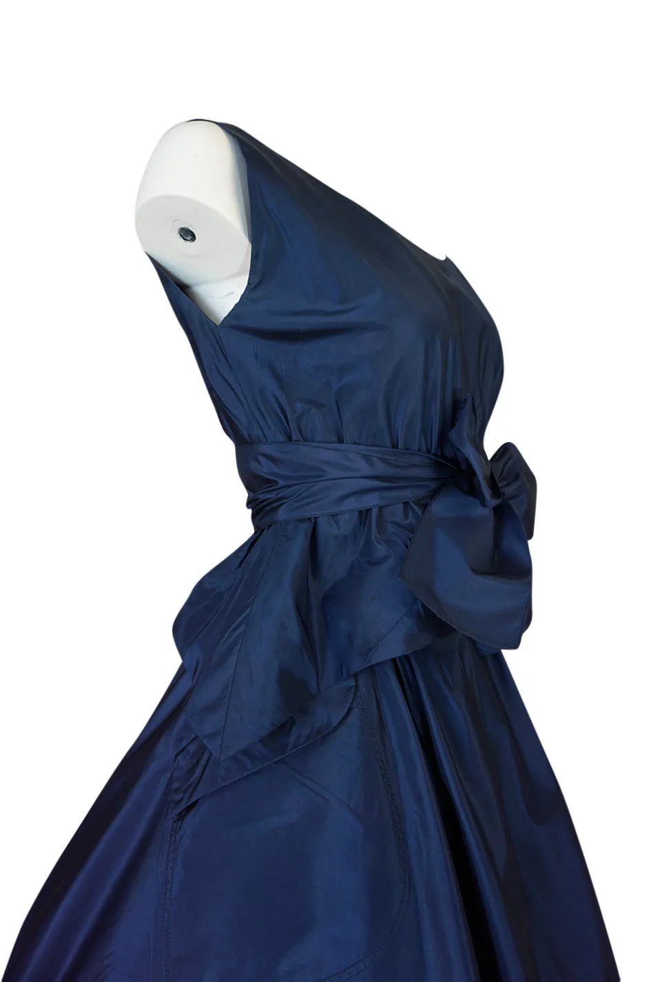 1950s Pauline Trigere Blue Silk Taffeta Cocktail Skirt, Top & Sash