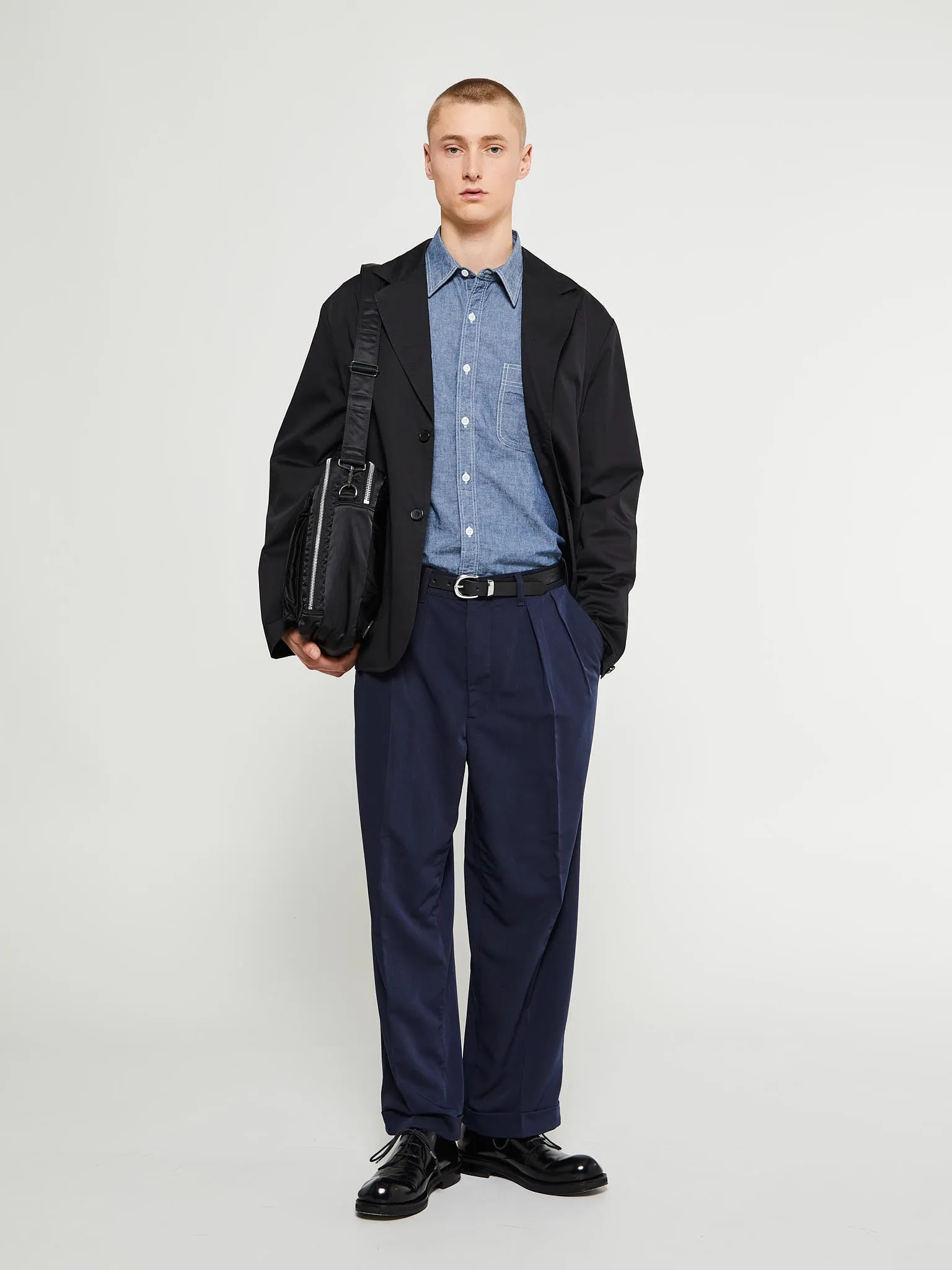 2 Pleats Trousers Twill in Navy