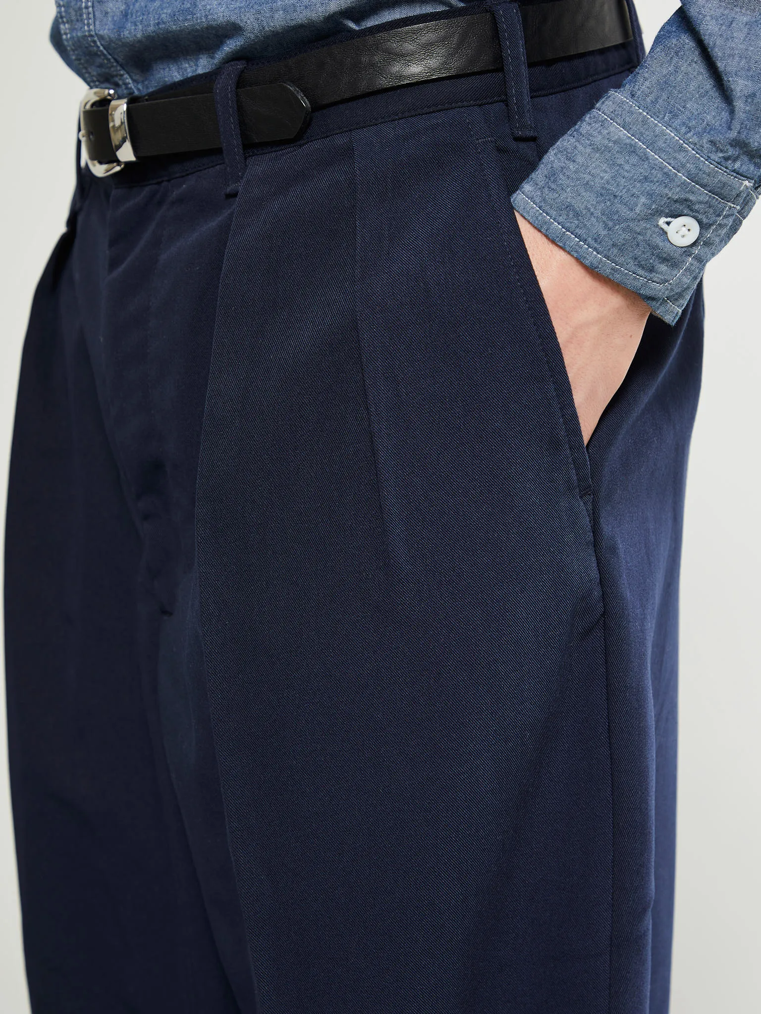 2 Pleats Trousers Twill in Navy