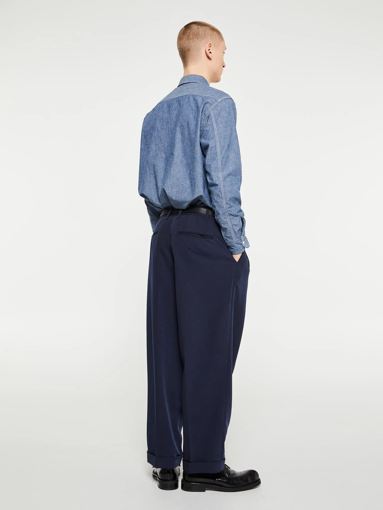 2 Pleats Trousers Twill in Navy