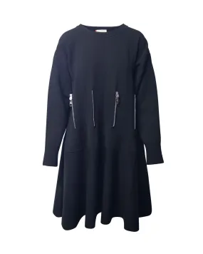 Alexander Mcqueen Pintuck Zip Dress in Black Wool