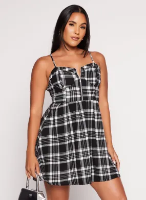 Almost Famous Plaid Zip Front Skater Dress