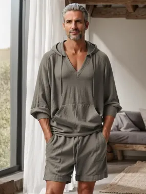 Athleisure Hooded Shirt Shorts Set