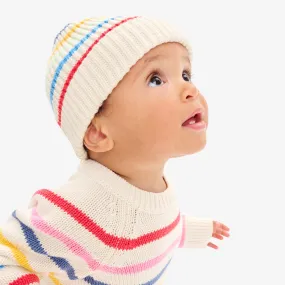 Baby cotton beanie in rainbow stripe