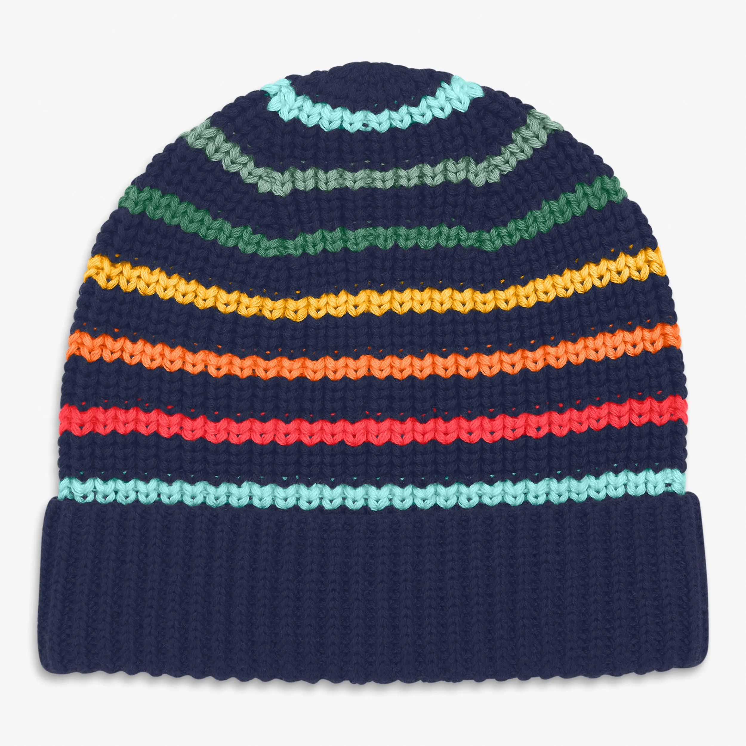 Baby cotton beanie in rainbow stripe