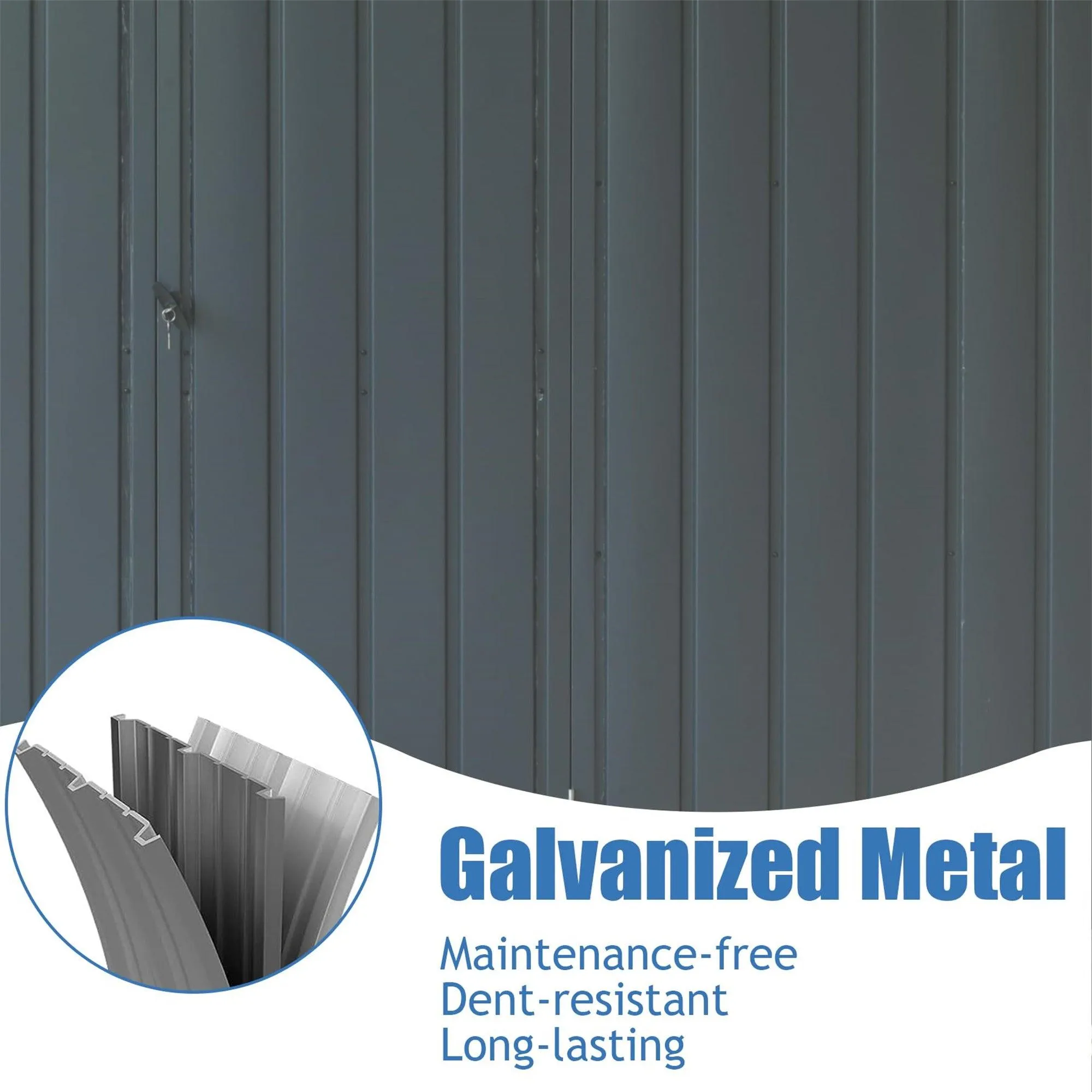 Backyard Storage Shed 11' x 12.5' with Galvanized Steel Frame & Windows, Outdoor Garden Shed Metal,Dark Gray