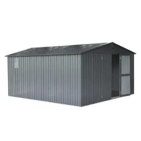 Backyard Storage Shed 11' x 12.5' with Galvanized Steel Frame & Windows, Outdoor Garden Shed Metal,Dark Gray