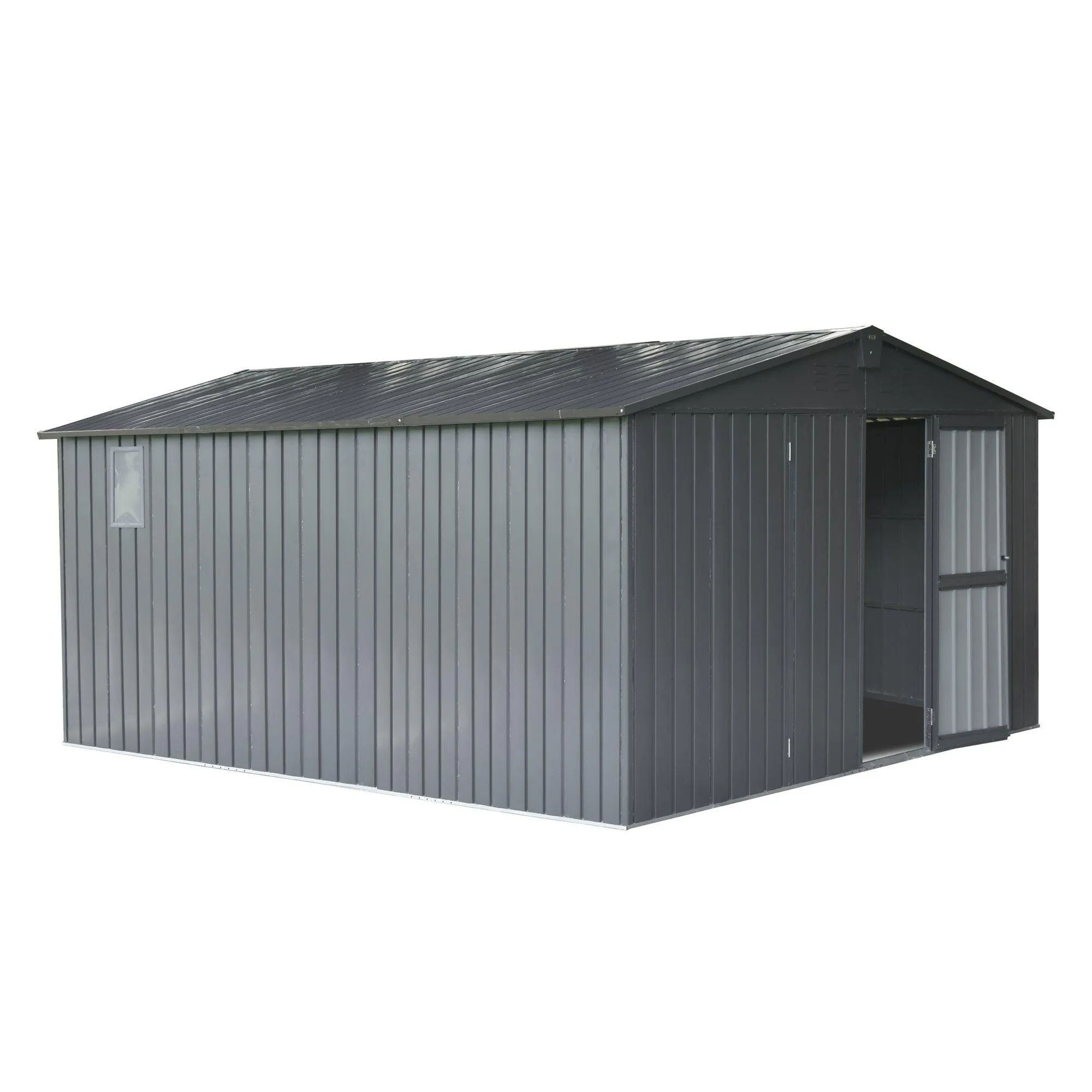 Backyard Storage Shed 11' x 12.5' with Galvanized Steel Frame & Windows, Outdoor Garden Shed Metal,Dark Gray