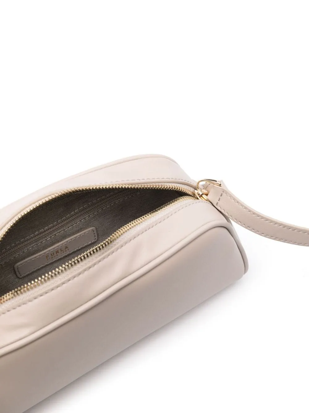 BEIGE LEATHER BAG WITH LOGO