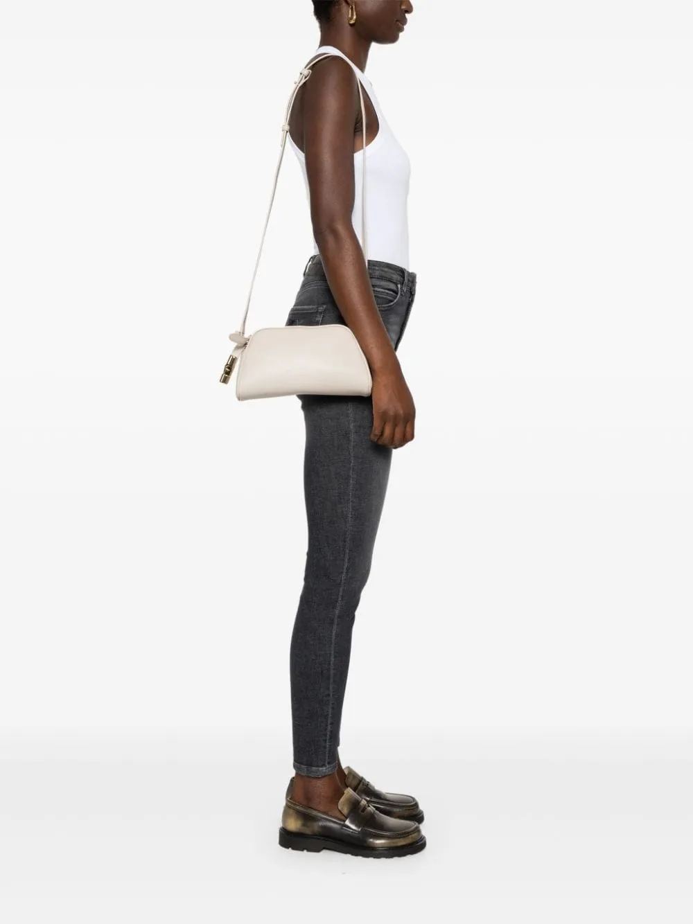 BEIGE LEATHER BAG WITH LOGO