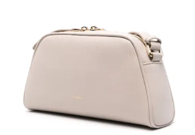 BEIGE LEATHER BAG WITH LOGO