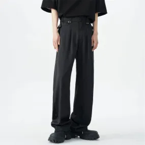 Belted Pleated Lightweight Trousers with Side Pockets