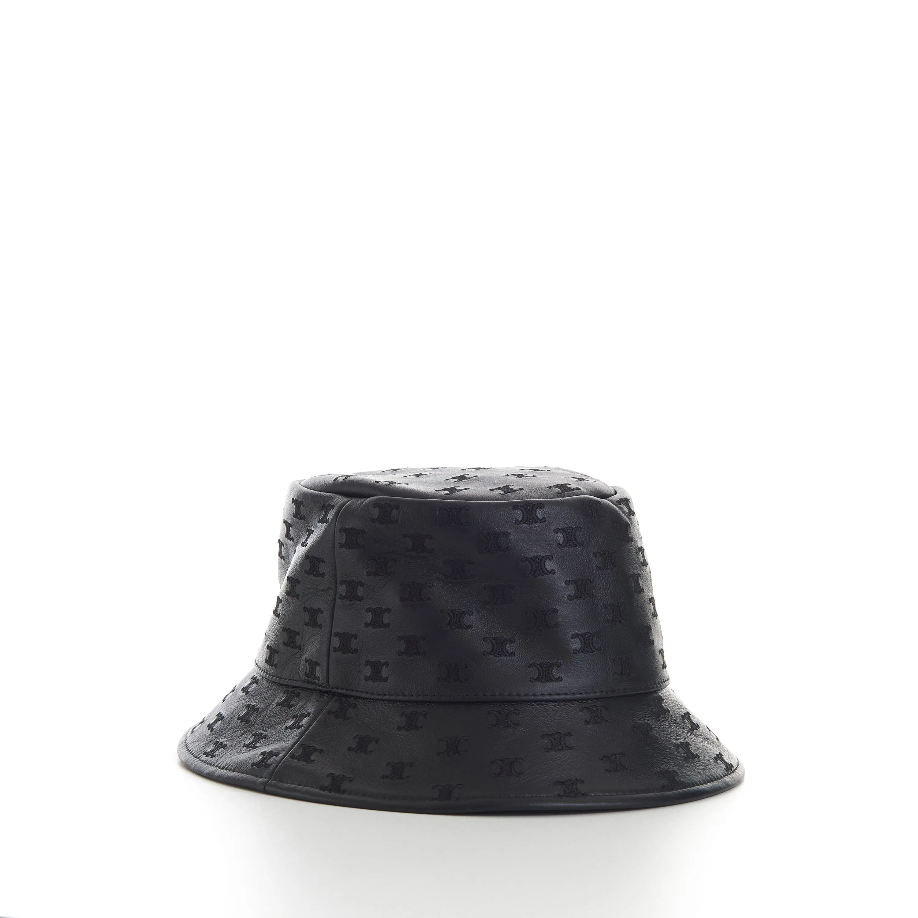 Black Leather Bucket Hat - Mini Triomphe Embroidery
