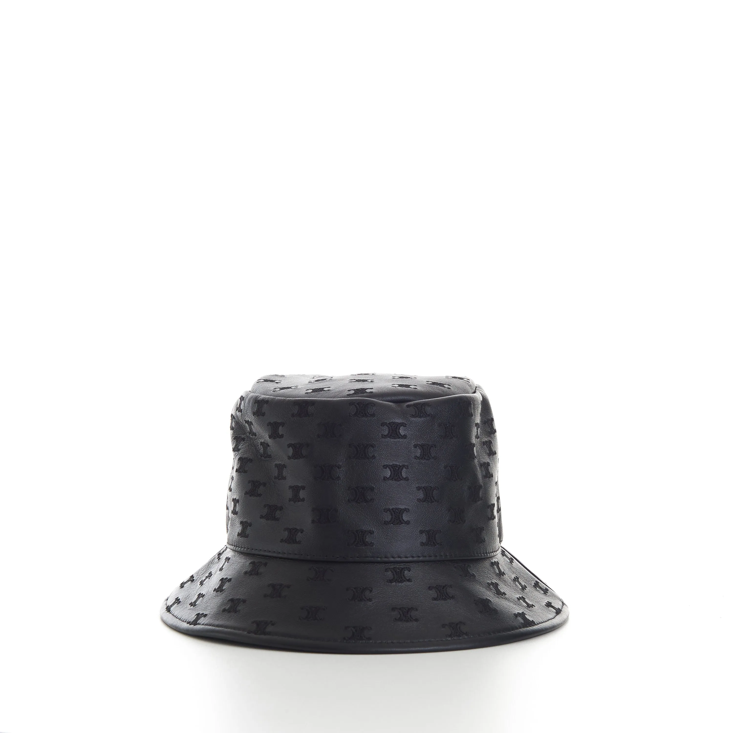 Black Leather Bucket Hat - Mini Triomphe Embroidery