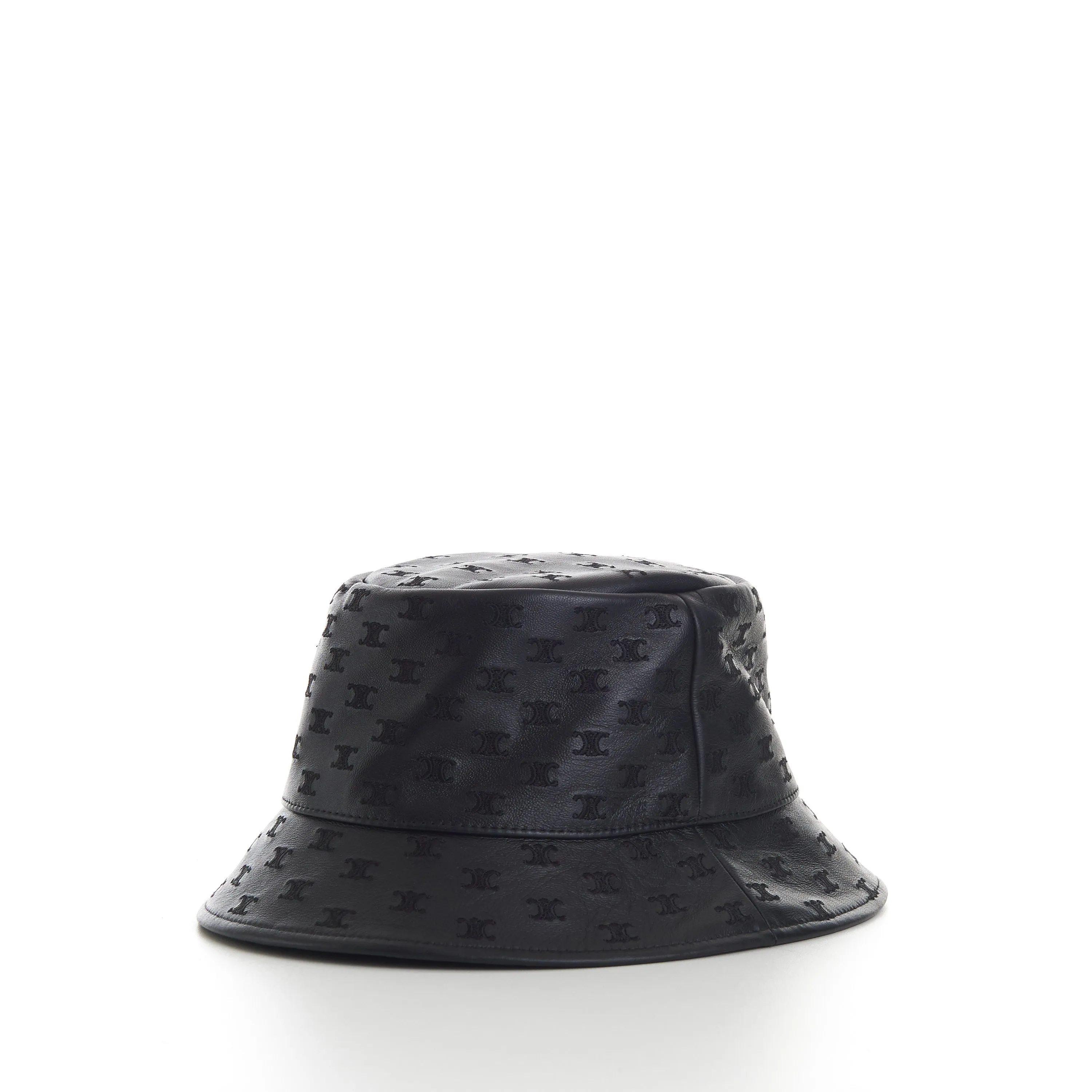Black Leather Bucket Hat - Mini Triomphe Embroidery