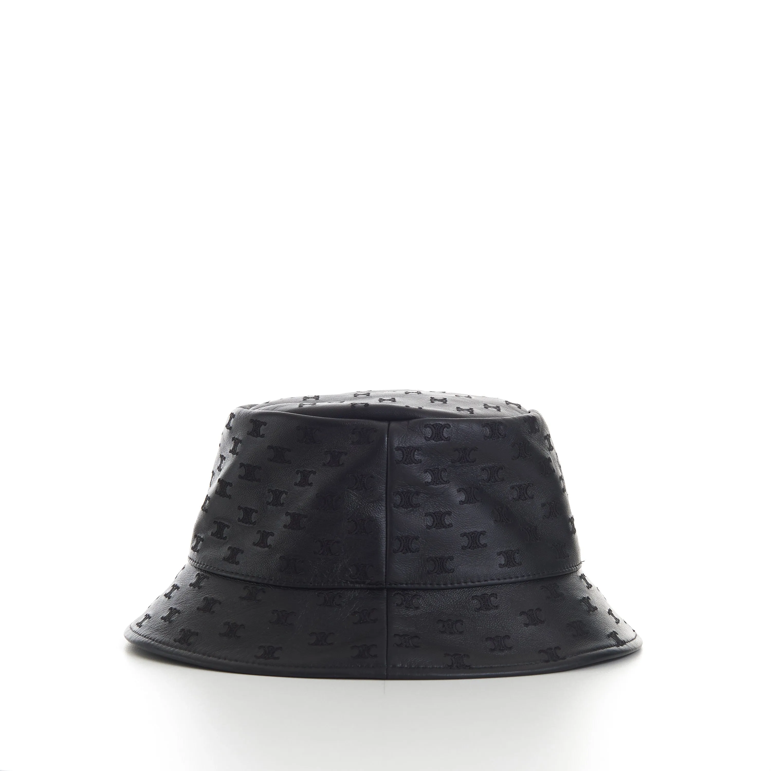 Black Leather Bucket Hat - Mini Triomphe Embroidery