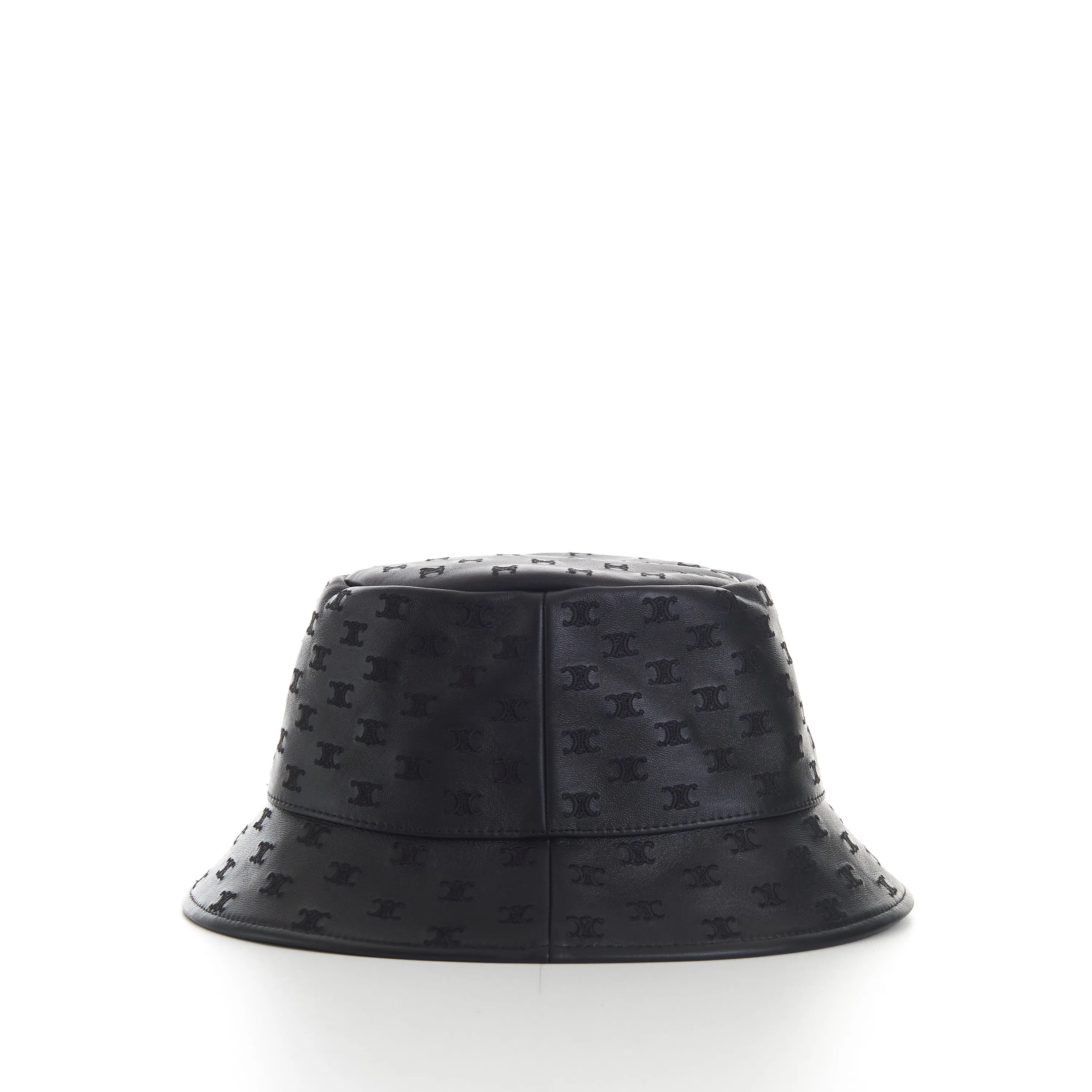Black Leather Bucket Hat - Mini Triomphe Embroidery