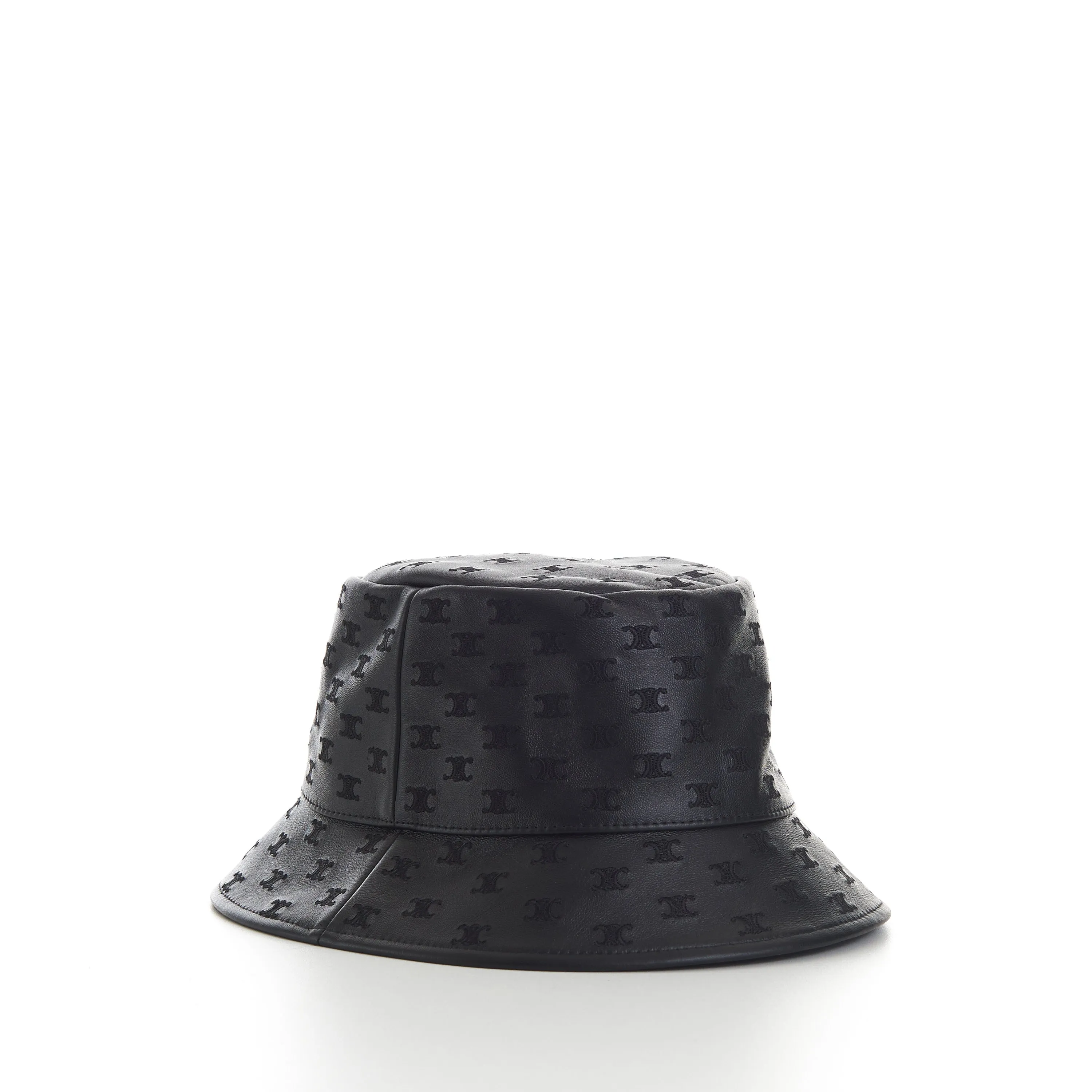 Black Leather Bucket Hat - Mini Triomphe Embroidery