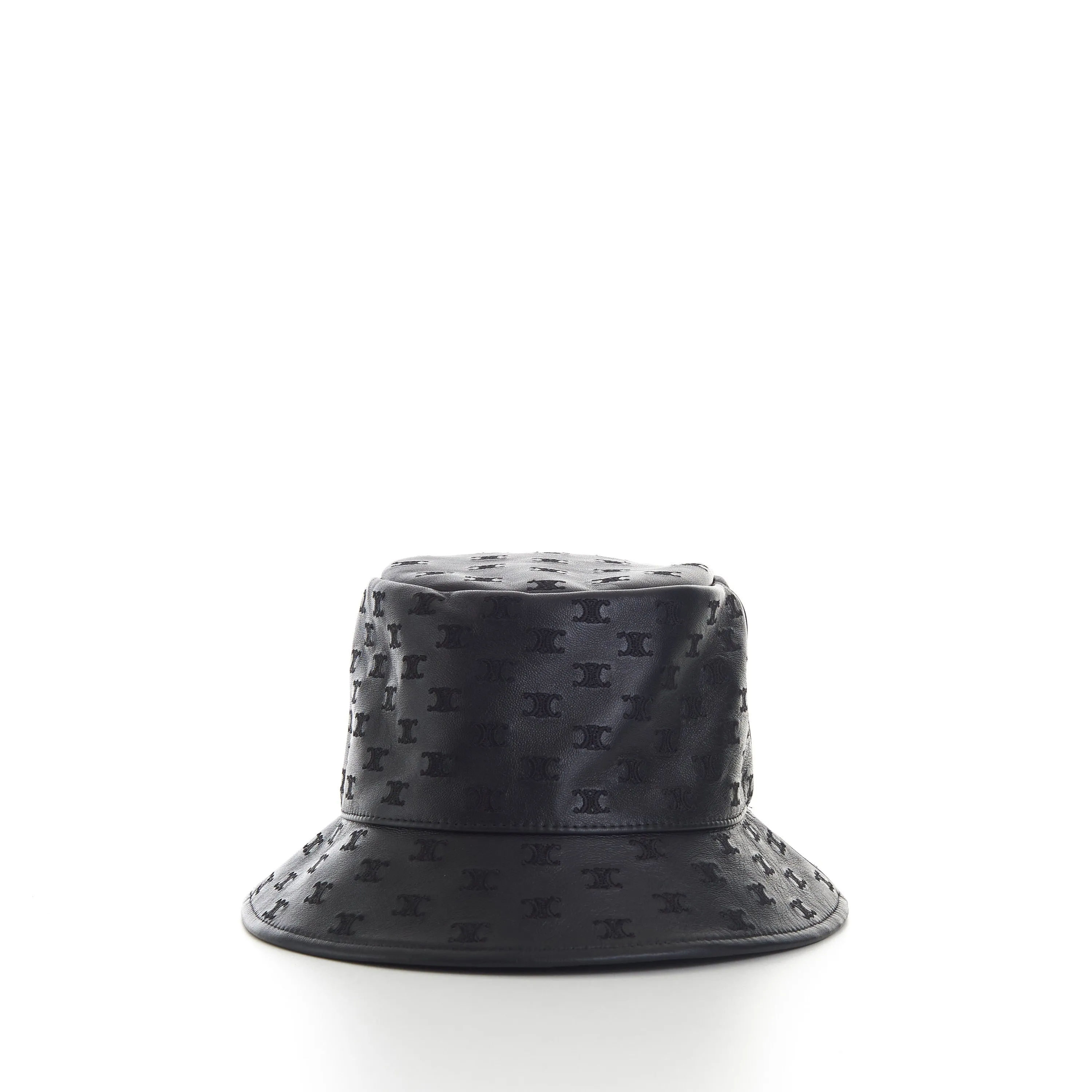 Black Leather Bucket Hat - Mini Triomphe Embroidery