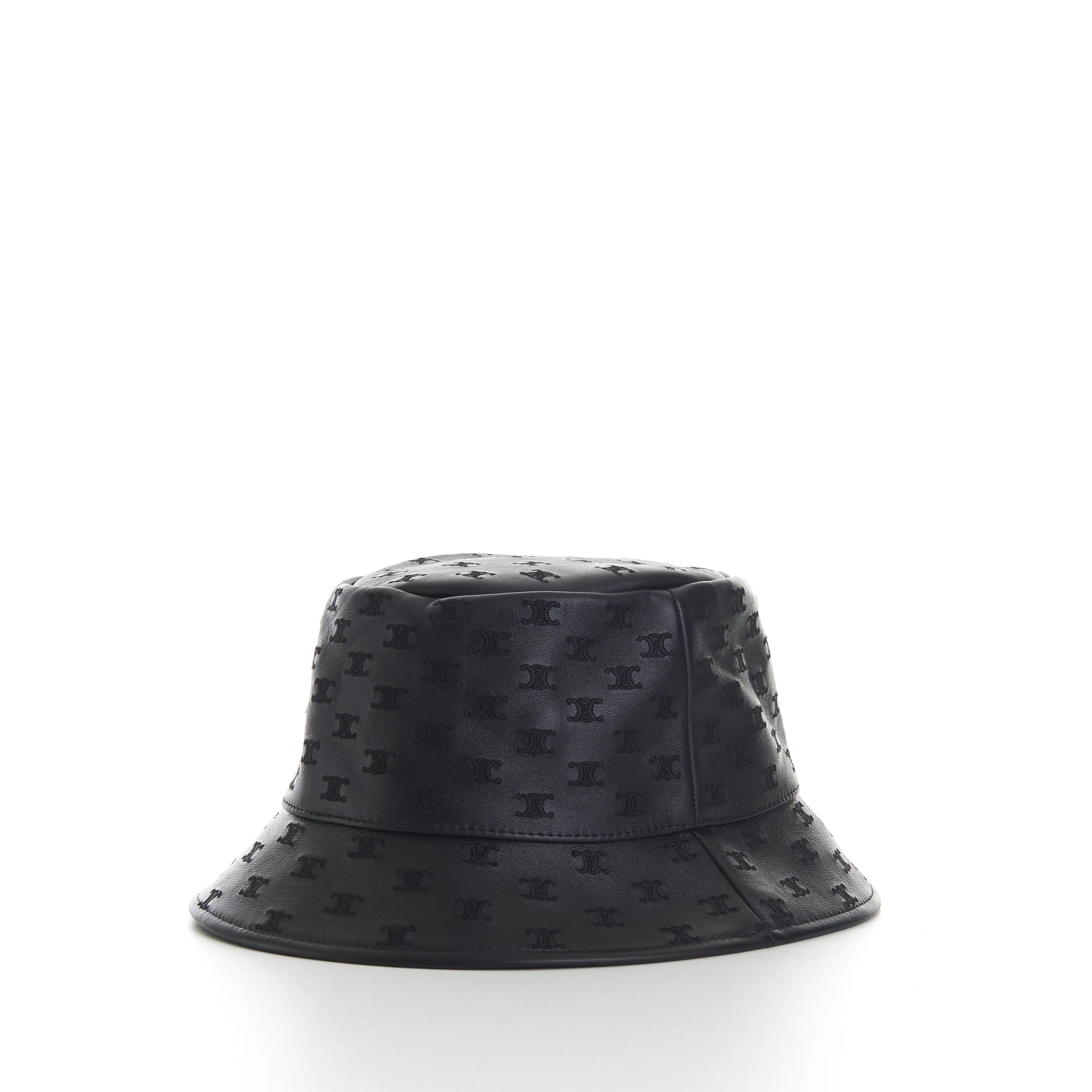 Black Leather Bucket Hat - Mini Triomphe Embroidery