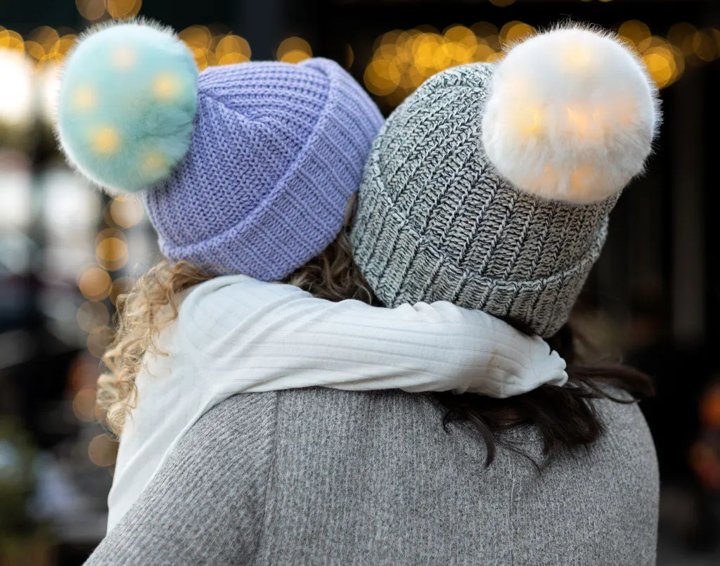 Black Speckled Pom Beanie (White Light Up Pom)