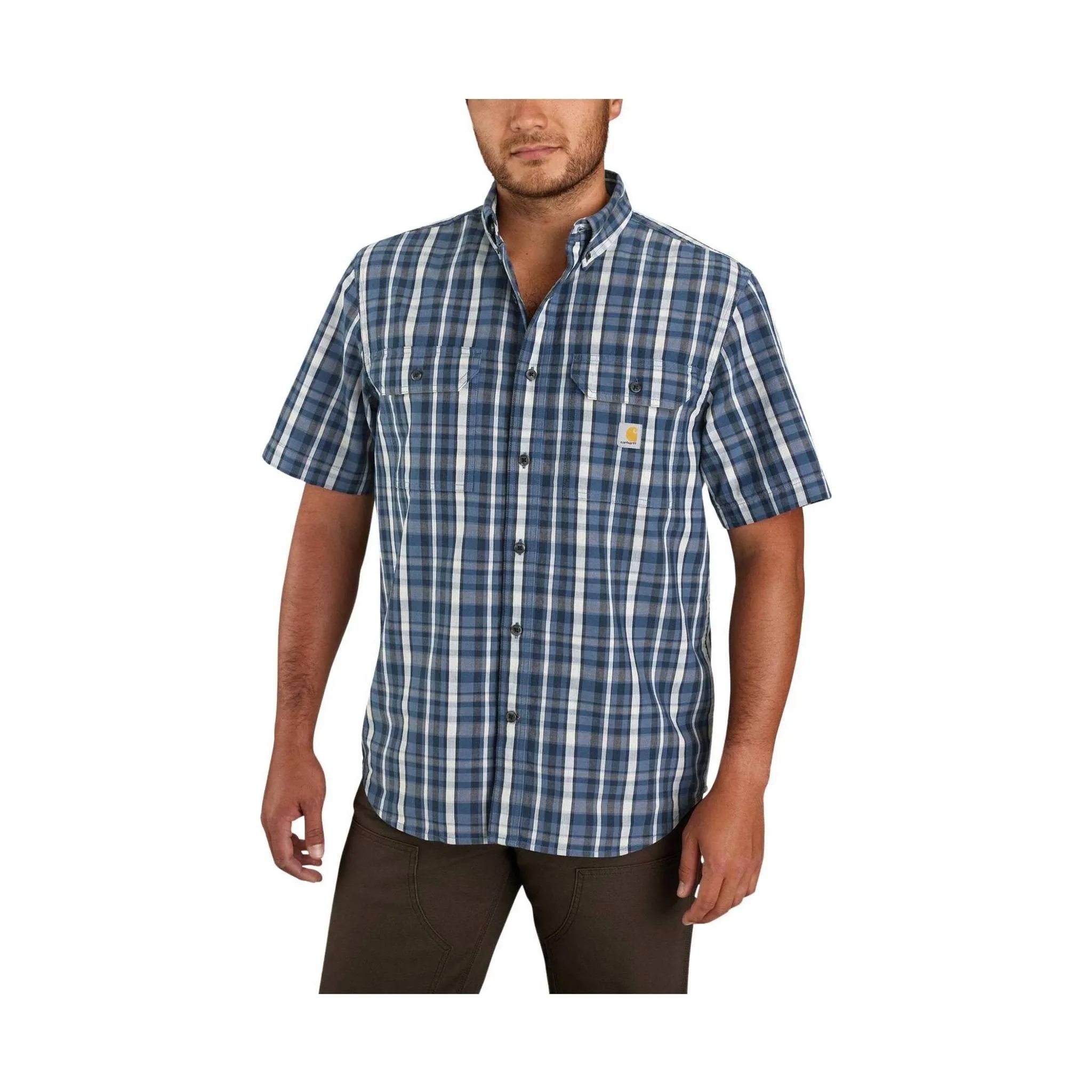 Carhartt Men's Loose Fit Midweight Short Sleeve Plaid Shirt - Navy