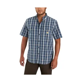 Carhartt Men's Loose Fit Midweight Short Sleeve Plaid Shirt - Navy