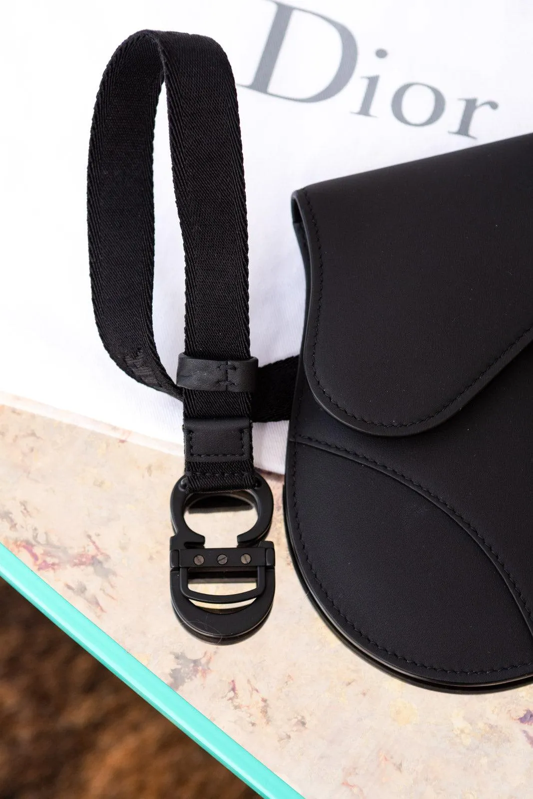 Christian Dior Matte Black Saddle Belt Bag