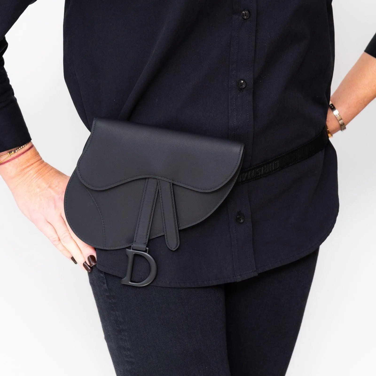 Christian Dior Matte Black Saddle Belt Bag
