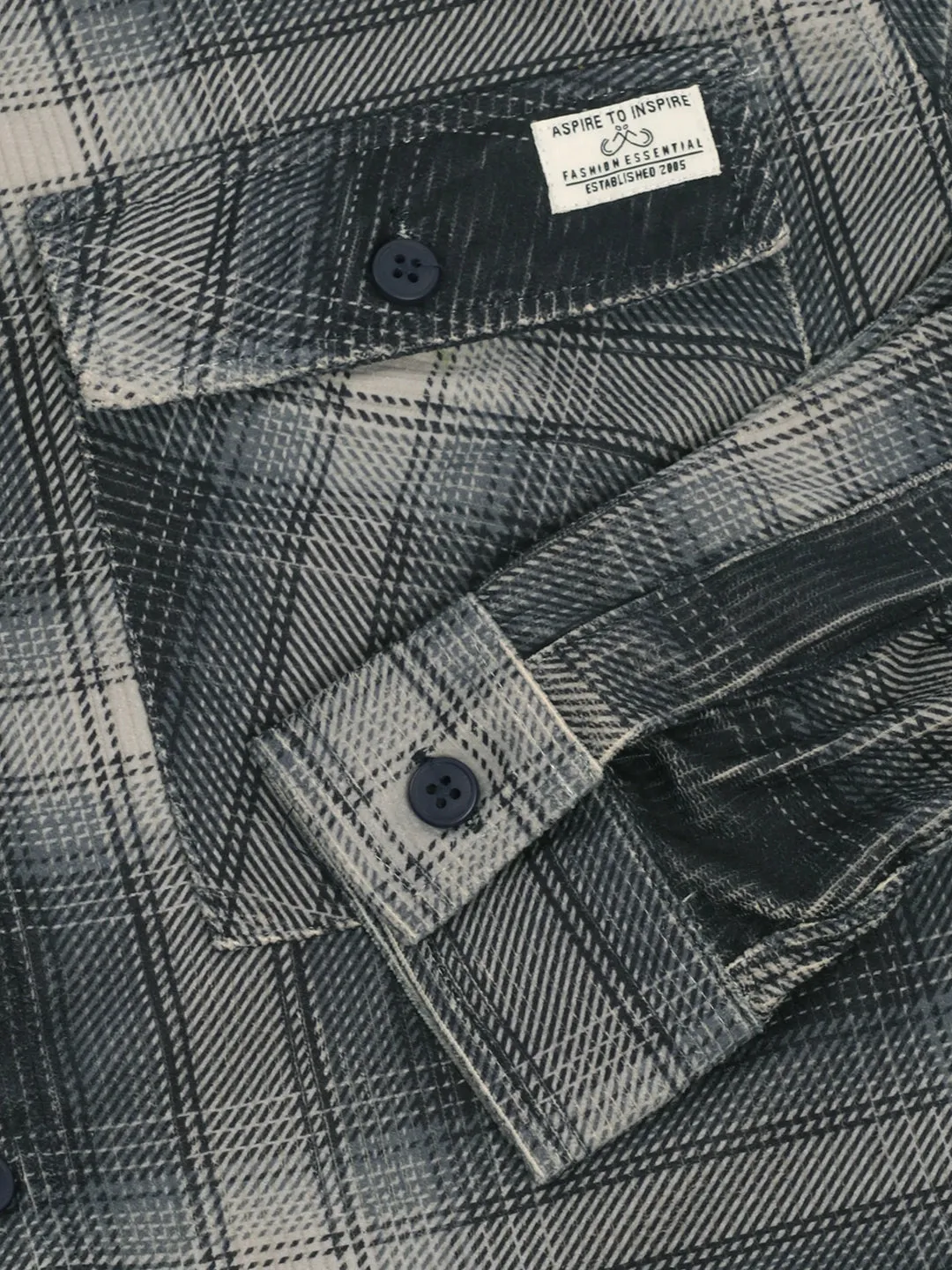 Corduroy Dark Grey Checkerd Full Sleeve Shirt