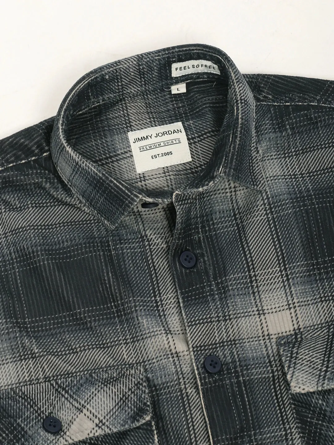 Corduroy Dark Grey Checkerd Full Sleeve Shirt
