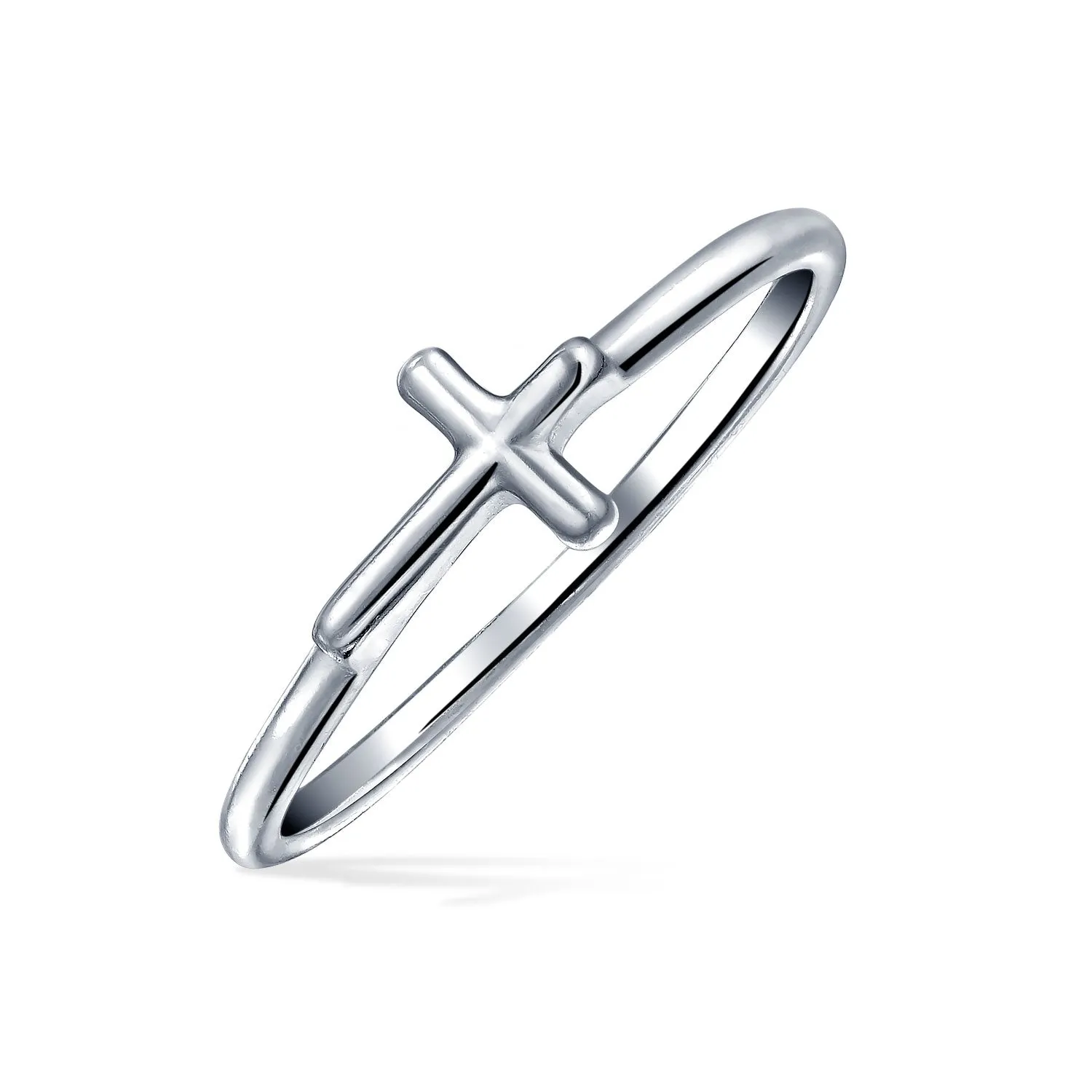 Delicate Midi Knuckle Thin 1MM Band Side Cross Ring Sterling Silver