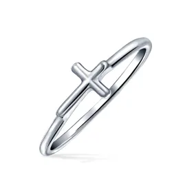 Delicate Midi Knuckle Thin 1MM Band Side Cross Ring Sterling Silver