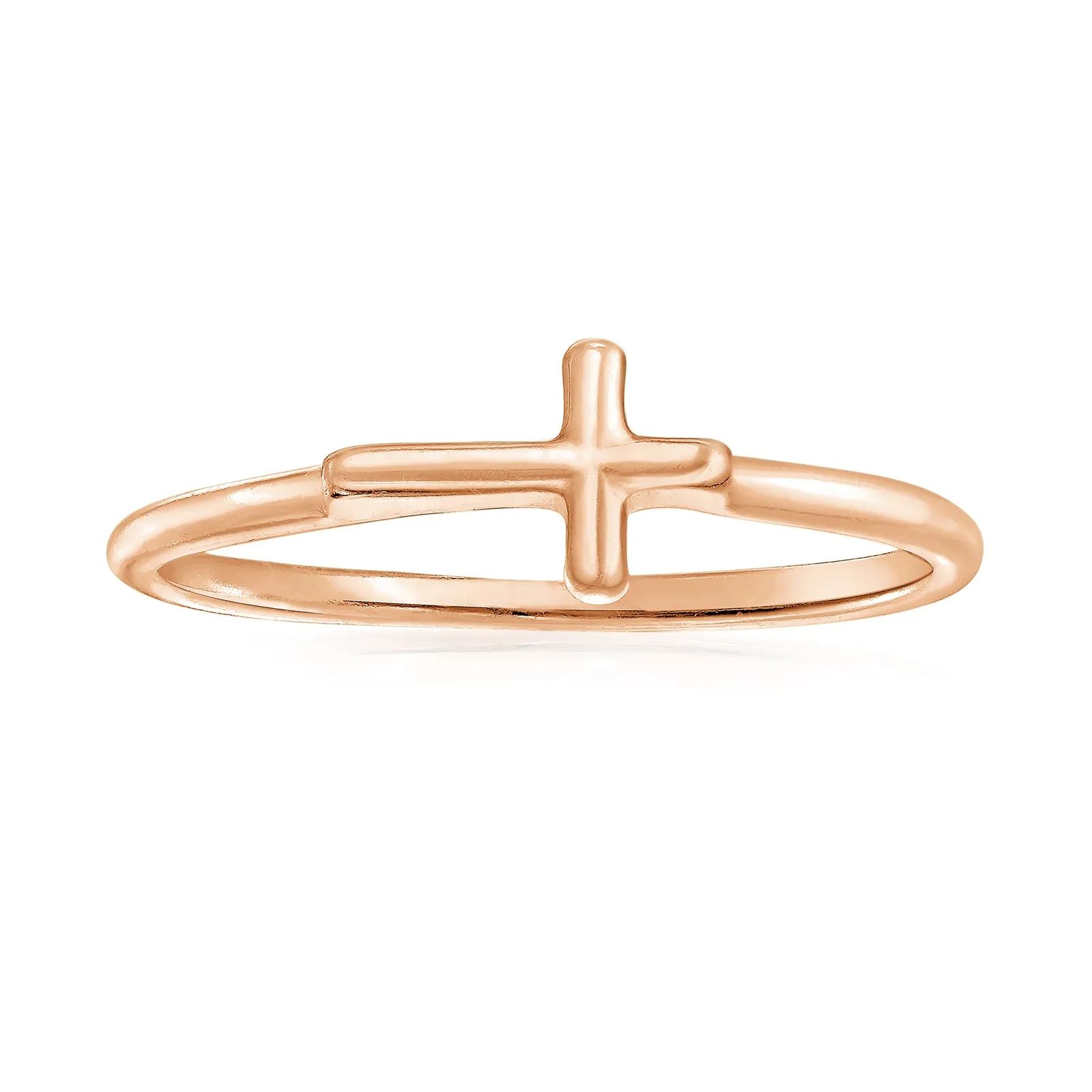 Delicate Midi Knuckle Thin 1MM Band Side Cross Ring Sterling Silver