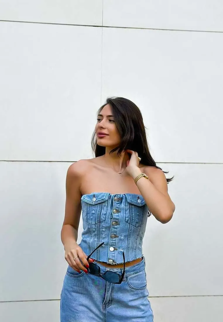 Denim Corset Tube Top