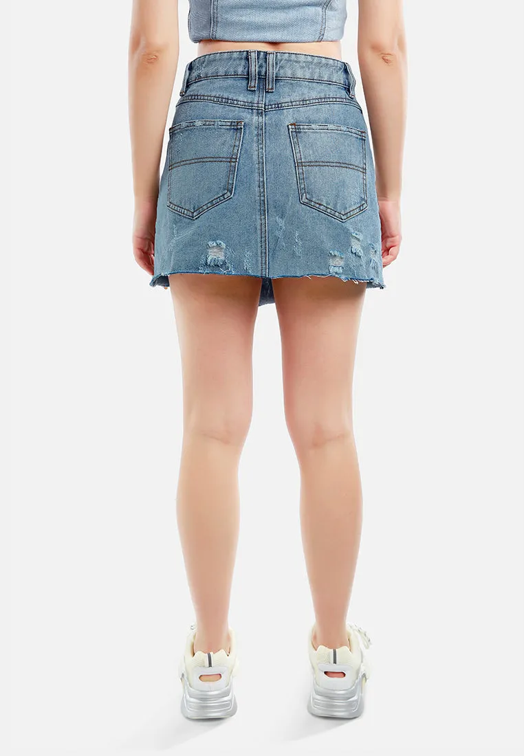 Distressed Denim Wrap Skirt By Ruw