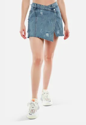 Distressed Denim Wrap Skirt By Ruw