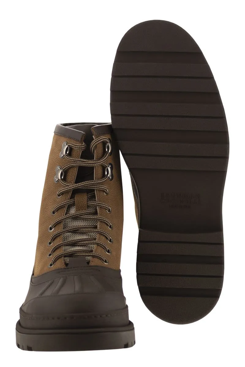 DUCK BOOT IN SUEDE AND RUBBERISED CALF LEATHER