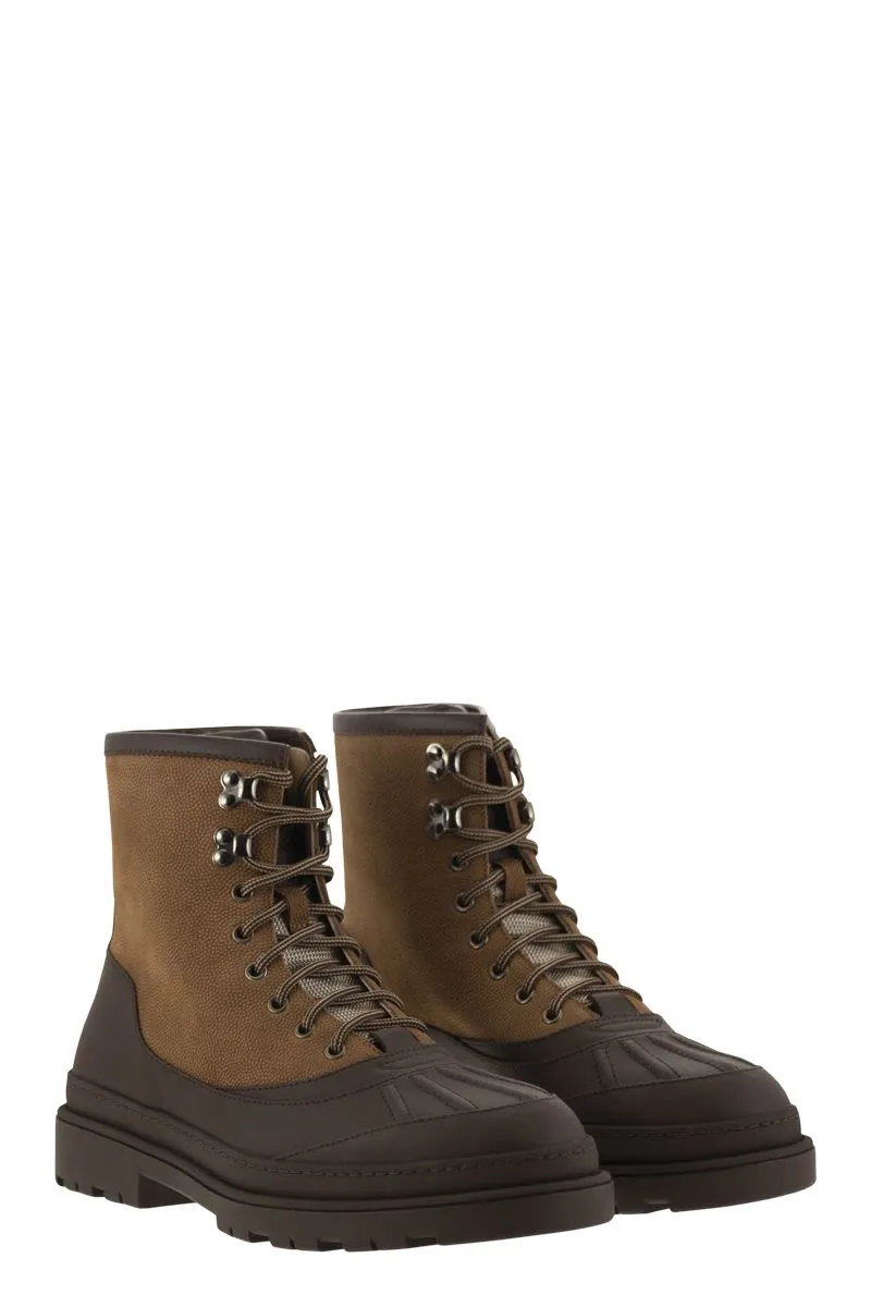 DUCK BOOT IN SUEDE AND RUBBERISED CALF LEATHER