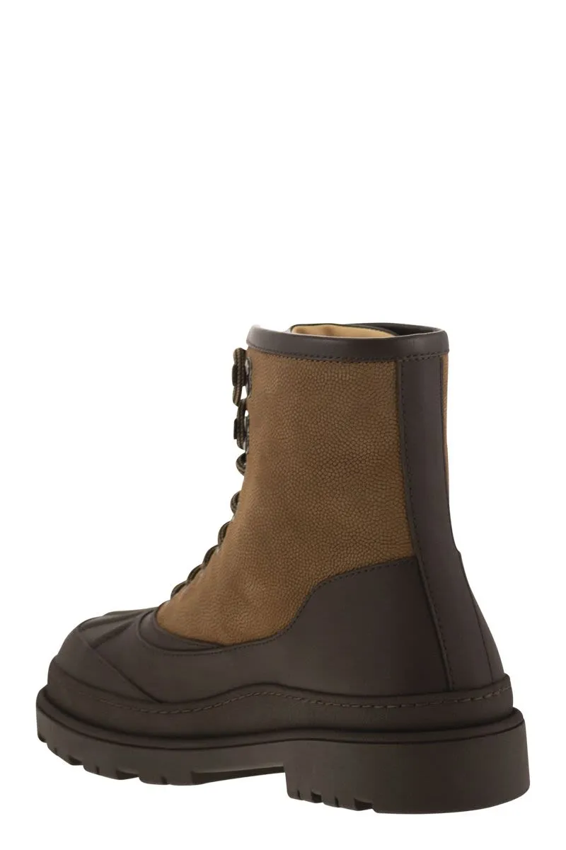 DUCK BOOT IN SUEDE AND RUBBERISED CALF LEATHER