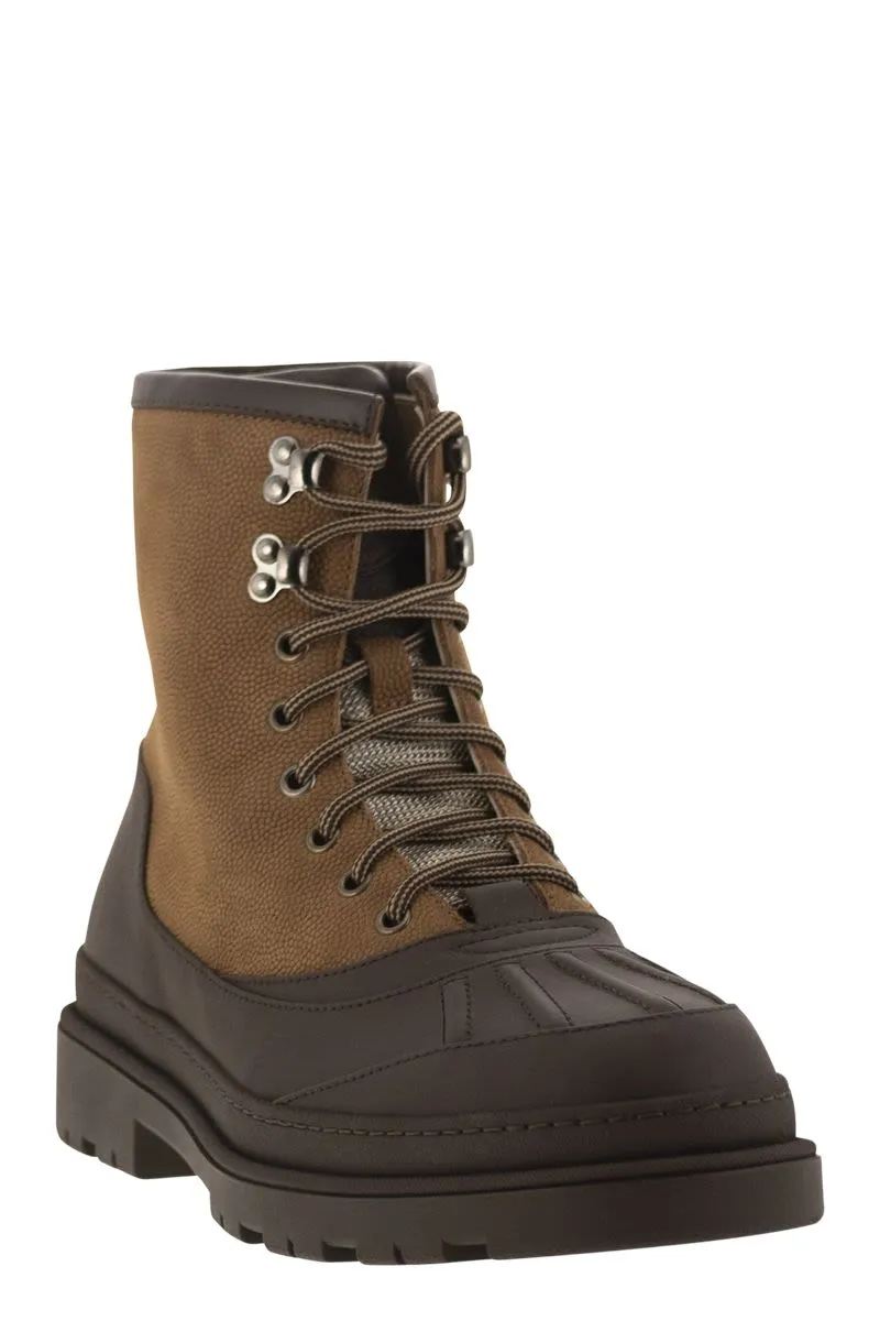 DUCK BOOT IN SUEDE AND RUBBERISED CALF LEATHER