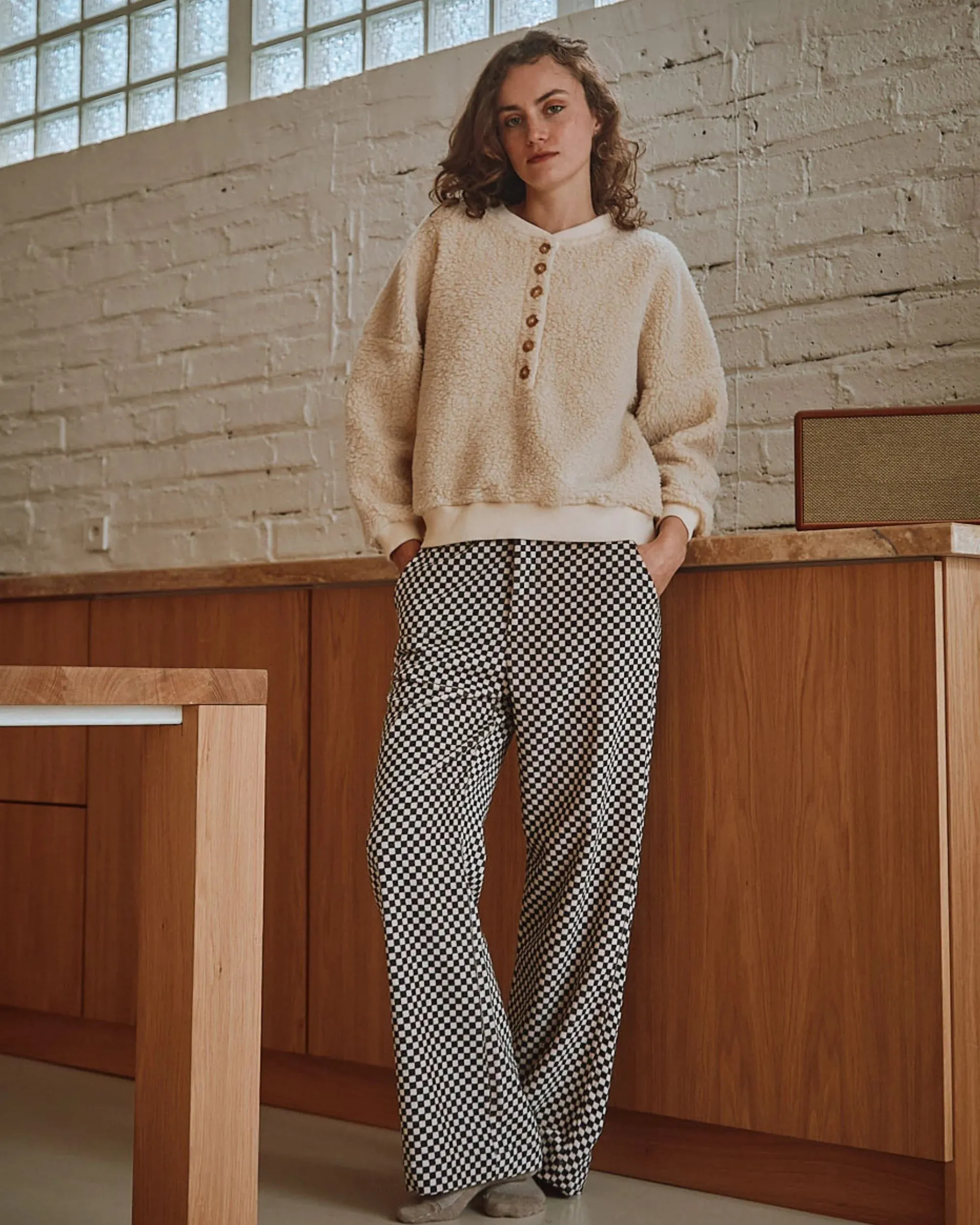 Emile & Ida Damier Velvet Checkered Trousers