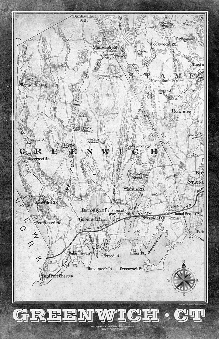 Greenwich, Connceticut Vintage Remixed Map