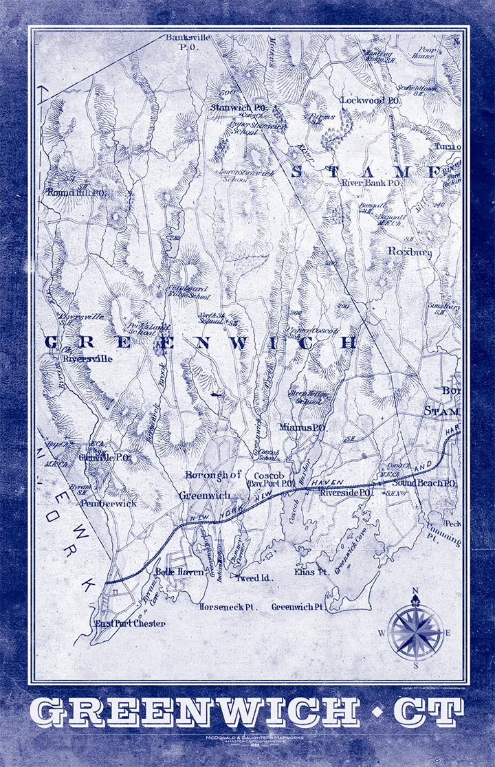 Greenwich, Connceticut Vintage Remixed Map
