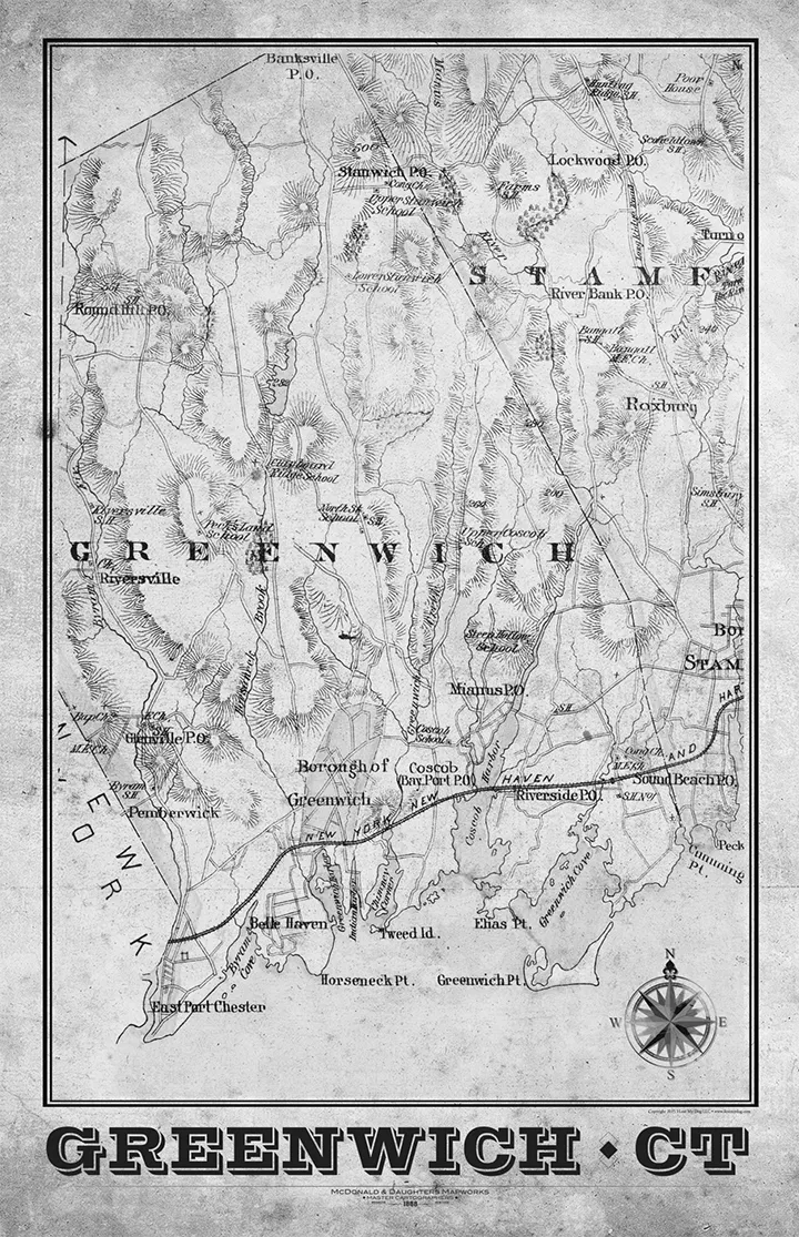 Greenwich, Connceticut Vintage Remixed Map