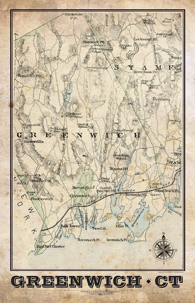 Greenwich, Connceticut Vintage Remixed Map