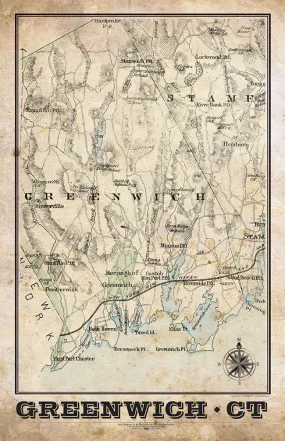 Greenwich, Connceticut Vintage Remixed Map