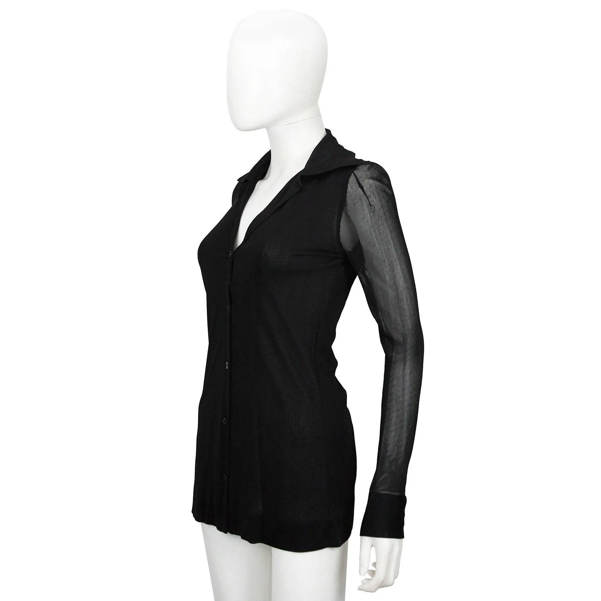 HALSTON 1970's Black Sheer Jersey Button Down Shirt | Size 30