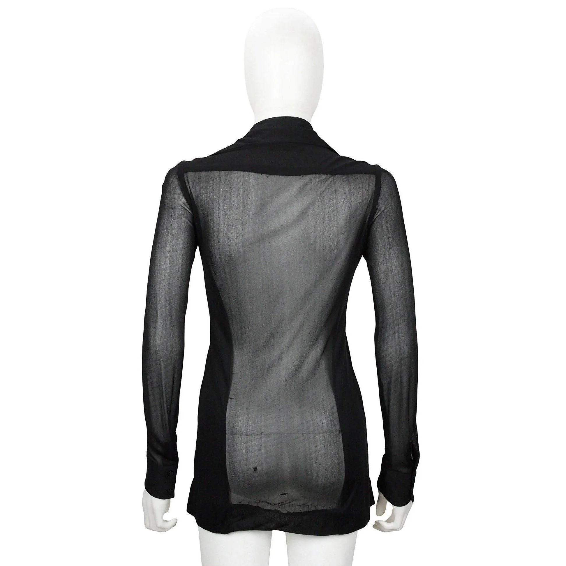 HALSTON 1970's Black Sheer Jersey Button Down Shirt | Size 30